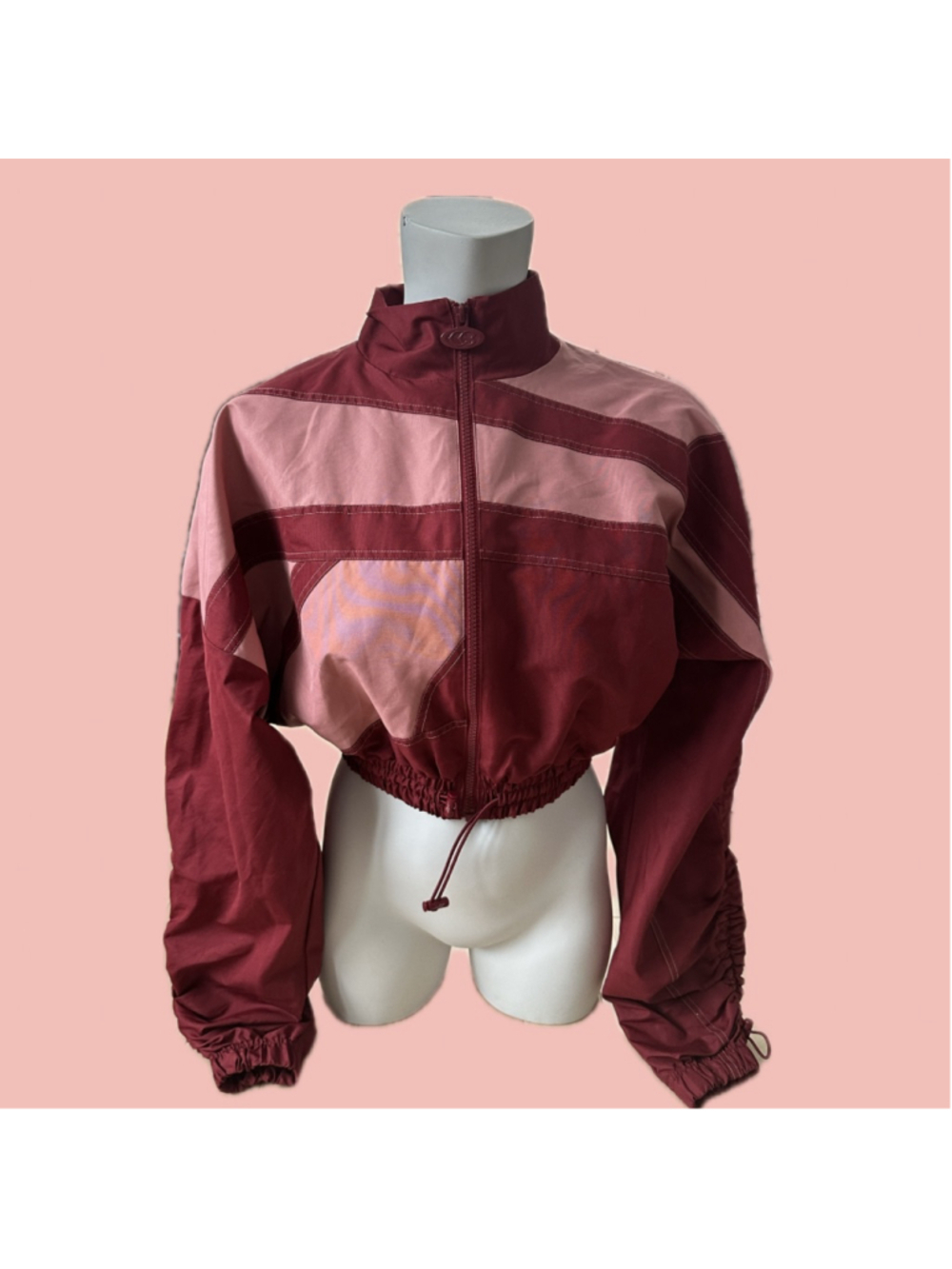 Reebok Classic Satin Track Jacket Burgundy Pink XS – Crop Zip Cardi B Woven Top